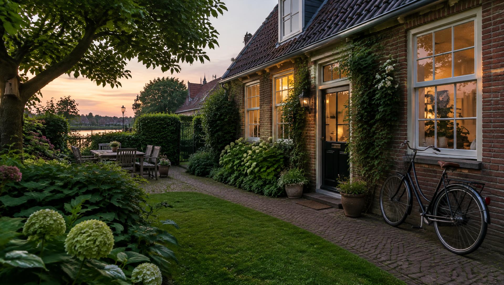 Een huiselijke woonomgeving in de avond